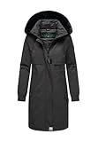 Navahoo Damen Winterjacke lang (XS-3XL) - abnehmbare Kapuze, Wasserabweisend, Parka, Taillenband innen, Warme Jacke Frauen - N039 (XS, Schwarz)