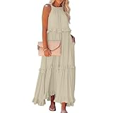 Sommerkleider Damen lang Elegant Kleid Blumenmuster Neckholder Rüschen Freizeitkleider mit Taschen Maxi Kleider Für Damen Sommer Amazon Essentials Damen Kleid Kleider Damen Sommer Lang 2024