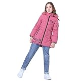 SXSHUN Mädchen Winterjacke mit Abnehmenbarer Fellkapuze Kinder Wintermantel Kälteschutz Warm Verdickte Daunenjacke Daunenmantel Parka, Rosa, 122-128 (Etikettengröße:XL)