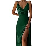 Partykleid Damen Spaghettiträger Etuikleid mit tiefem V Ausschnitt Einfarbiges figurbetontes Kleid Ärmelloses rückenfreies Wickelkleid Abendkleid mit hohem Schlitz Langes Cocktailkleid Ballkleid