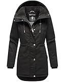 Navahoo Damen Winterjacke (XS-3XL) - 100% Baumwolle Obermaterial, Kapuze mit Kordelzug, Taillierungsband, Warme Jacke Frauen - N038 (3XL, Schwarz)