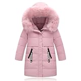 Tilozs Kinder Winterjacke Mädchen Wintermantel Länge Steppjacke Trenchcoat Winter Jacke Warmer Parka Mantel mit Fellkapuze Outdoor, Rosa, 146(Herstellergröße: 150)