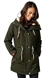 Navahoo Damen Winterjacke mit Teddyfell Winter Jacke warm gefüttert B991 [B991-Ireliaa-Olive-Gr.XL]