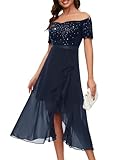 Berylove Cocktailkleid Damen Brautjungfernkleider Abschlussballkleid Lang Abendkleider Glitzer Lang Ballkleid Hochzeit Kleid Damen BLP7085 Navy M