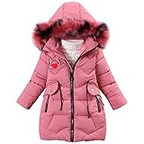 SXSHUN Mädchen Winterjacke mit Abnehmenbarer Fellkapuze Kinder Wintermantel Kälteschutz Warm Verdickte Daunenjacke Daunenmantel Parka, Rosa, 122-128 (Etikettengröße:XL)