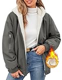 Vancavoo Winterjacke Damen Warm Fleece Gefütterter Wintermantel Winter Winterparka Kurz Mantel Puffer Jacke Kapuzenpullover mit Kapuze für Teenager Mädchen,Dunkelgrau,L