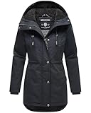 Navahoo Damen Winterjacke (XS-3XL) - 100% Baumwolle Obermaterial, Kapuze mit Kordelzug, Taillierungsband, Warme Jacke Frauen - N038 (3XL, Navy)