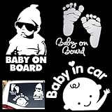 3 Stück Baby on Board Aufkleber, Baby in Car Babyaufkleber Personalisiert Sign, Niedlicher Baby Füße Fenster Auto Schild Autoaufkleber Vinyl Wasserfest Abnehmbare für Sicherheitsschilder (Weiß)