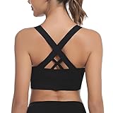 Leversic Sport BH Damen Push up, Sports Bra Ohne Bügel Sport BH Rückenfrei, mit Breiten Trägern für Besseren Halt und Unterstützung, 1pc-Schwarz, M