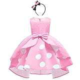 Minnie Mouse Kleid Mädchen Weihnachten Karneval Halloween Verkleiden Kostüm Vintage Polka Dot Prinzessin Tutu Hi-Lo Partykleid mit Maus Ohren Stirnband Geburtstag Festlich Outfit Rosa 2-3 Jahre