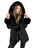 BOLF Damen Winterjacke Parka Gefüttert mit Kunstfell Kapuze Wintermantel Lange Steppjacke Daunenjacke Puffermantel Sportjacke Warm Gefüttert Freizeit Outdoor Casual Style 11Z8085 Schwarz XL [D4D]