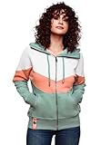 Navahoo Damen sportliche Sweatjacke mit Kapuze Hoodie Kapuzenpullover Zipper B914 [B914-Honigp.-Mint-Melange-Gr.S]