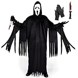 Ulikey Scream Kostüm Herren, Horror Ghostface Kostüm Herren Halloween Horror Scream Kostüm Adult mit Scream Maske und Gruseligen Requisiten für Halloween Karneval (S)