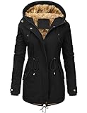 Vancavoo Winterjacke Damen Winter Warm Winterparka Gefüttert Mantel Parka Herbst Kapuzenmantel Frauen Wintermantel,Schwarz,S