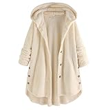 Xmiral Strickjacken Damen Einfarbig Knopf Kapuzenjacke Langarm Irregul鋜 Mantel Winter Jacke Weich Sweatjacke Gro遝 Gr鲞e Kapuzenmantel(Wei?L)