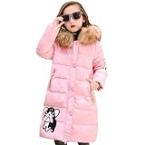 Tilozs Winterjacke Mädchen Wintermantel Warme Parka Stepp Mantel Länge Winter Jacke mit Fellkapuze Kinder Dicke Outdoorjacke, Rosa, 134-140(Herstellergröße: 140)