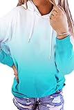 HVEPUO Tops Teenager Mädchen Batik Hoodie Streetwear Für Pullover Damen Farbverlauf Sweatshirt Langarmshirt Ombre Cute Klamotten Tik Tok Pulli Frauen Hippie Kapuzenpullover Blau XS