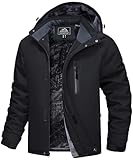 MAGCOMSEN Winterjacken Herren Warm Softshelljacke Winddicht Wasserdicht Skijacke Herren Fleece Gefüttert Winterparka mit Multi Taschen Atmungsaktiv Snowboardjacke Schwarz L