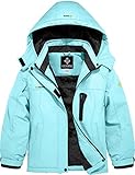 GEMYSE Mädchen Wasserdichte Skijacke Winddichte Fleece Outdoor Winterjacke Regenjacke mit Kapuze (Hellblau,128-134)