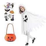 Halloween Kostüm Kinder Geist, Halloween Kostüm, 4 Stück Halloween Kostüme für Mit Einer Kürbistasche, Halloween Lustige Umhang Kostüm für Jungen, Mädchen, Halloween Party Cosplay