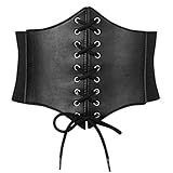 SUOSDEY Schwarz Korsett Gürtel für Frauen, Vintage Lace-up elastische Taille Gürtel, Tied Waspie breiten Gürtel für Halloween-Kostüm,schwarz