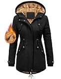 CMTOP Winterjacke Damen Warm Wintermantel Gefüttert Parka Winter Damen-jacken Lang Dicke Mantel mit Kapuze Herbst Winter Jacke mit Taschen, Kordelzug(Schwarz, L)