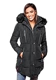 MARIKOO warme Damen Winter Jacke Winterjacke Parka Stepp Mantel lang B401 [B401-Moonshine-Schwarz-Gr.M]