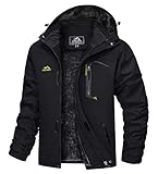 TACVASEN Herren Winterarbeitsjacken Outdoorjacke Snowboardjacke Warme Verdickete Winterjacke Kapuzenjacke für Männer, Schwarz, L