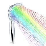 LEDGLE LED Duschkopf mit Farbwechsel LED Handbrause, 7 Farben Licht Automatische, Einstellbare Wasserdurchfluss