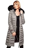 Navahoo Damen Wintermantel Mantel Steppmantel Winter Jacke lang Stepp warm Teddyfell B670 [B670-Uma-Zink-Grau-Gr.XXL]