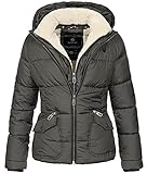 Navahoo Damen Winter Stepp Jacke Parka Winterjacke Steppjacke warm Teddyfell B672 [B672-Mega-Anthrazit-Gr.XS]