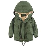 linboo Kinder Winterjacke Jungen Mädchen Warm Gefütterte Blouson Hoodie Dicke Mantel Parka Baby Wintermäntel, Grün, 98-104(Etikettengröße: 100)