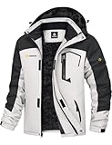 GEMYSE Herren Wasserdichte Berg-Skijacke Winddichte Fleece Outdoor-Winterjacke mit Kapuze (Weiß Dunkelgrau,M)