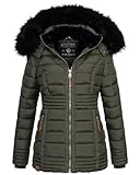 Navahoo warme Damen Winter Jacke Steppjacke mit Teddyfell B900 [B900-Umay-Pri.-Olive-Gr.L]