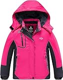 Wantdo Mädchen Berg Ski Jacke Warmer Winter Fleece Mäntel Wasserdichter Atmungsaktive RegenMäntel Outdoor Kapuzen Jacken Rosenrot 116-122