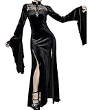 YAOBAOLE Halloween Kostüm Damen Sexy Kostüme Halloween Samtkleid Karneval Kostüm für Frauen Vintage Mittelalterliches Kleid Hexe Cosplay Schwarz 2XL