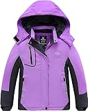 Wantdo Mädchen Ski Winterjacke Kapuze Mäntel Wandern Freizeit Outdoorjacke Fleece-Futter Regenjacke wasserdichte Winddichte Snowboardjacke Grau+lila 140-146