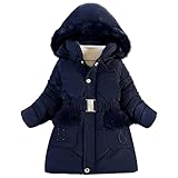 Tilozs Kinder Winterjacke Mädchen Wintermantel mit Warme Samtfutter und Abnehmbar Fellkapuze Winter Parka Steppjacke Outdoorjacke, Marineblau, 116-122, (Herstellergröße：120)