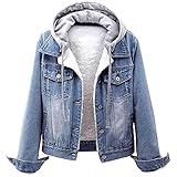 Jeansjacke Damen; Winter mit Kapuze Jeansjacke Gefüttert Warm Weiß Jeans Jacken Jeansmantel Sale Grau Jeans Jacke Lang Schwarz Winterjacke Stretch Elegant Übergangsjacke