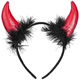 Balinco Halloween Teufelsohren, Haarreifen, Teufelchen Outfit, Teufel Hörner Rot/Schwarz, Glitzer, Sexy Damen Verkleidung, Satan Outfit, Kopfschmuck Karneval, Fasching