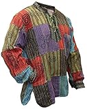 SHOPOHOLIC FASHION Herren Stonewashed Blockmuster Hippie Hemd - Mehrfarbig, 4XL