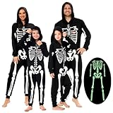 Funnlot Skelett Kostüm Damen,Leuchtend Halloween Kostüm Damen Skelett Jumpsuit Gruselig Kostüm für Halloween Cosplay